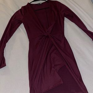 Burgundy twist front dress from fashion nova